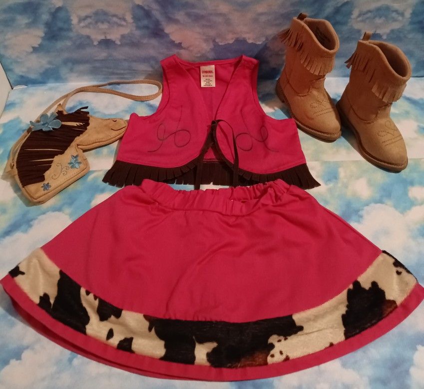 Gymboree Baby Girl Cowgirl 2 pc Skirt/ Vest Horse π΄ Purse Boots shoes