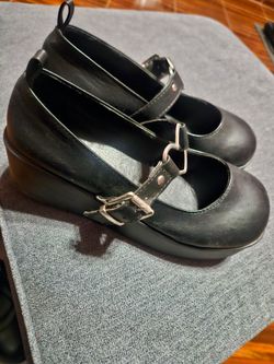 Black Mary Jane Platform Shoes with Buckle Strap