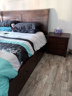 Dark Wood Sleigh Bed with Storage Drawers