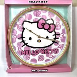 HELLO KITTY Sanrio Wall Clock Large 19 in Gold Pink Analog Display - NIB