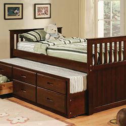 Twin Size Captain Bed Frame Espresso Finish With Twin Trundle Bed