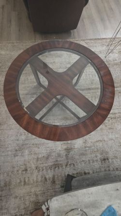 Round Glass Top Coffee Table Wood Frame