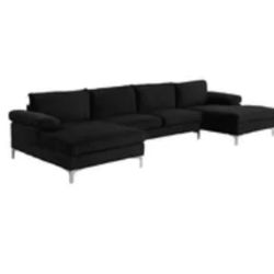 Black Suede Sectional With Chrome Legs