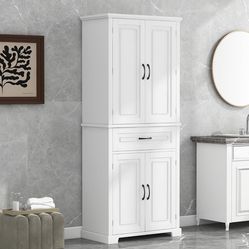 Cracks Inside Assembled New Bathroom Storage Cabinet with Doors and Drawer Multiple Storage Space