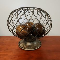 Decorative Wire Basket W/ 3 Glass Orbs