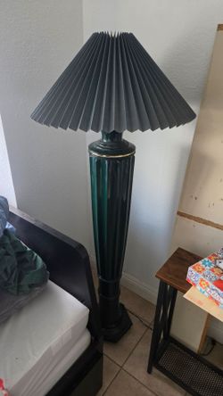 Green Ceramic Floor Lamp with Pleated Shade 5ft
