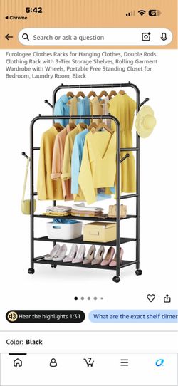 Furologee Double Rod Clothing Rack with Shelves