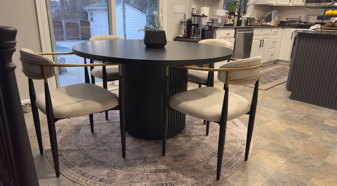 Steve Silver Colvin 52 in. Round Black Wood Top Pedestal Dining Table Seats 6