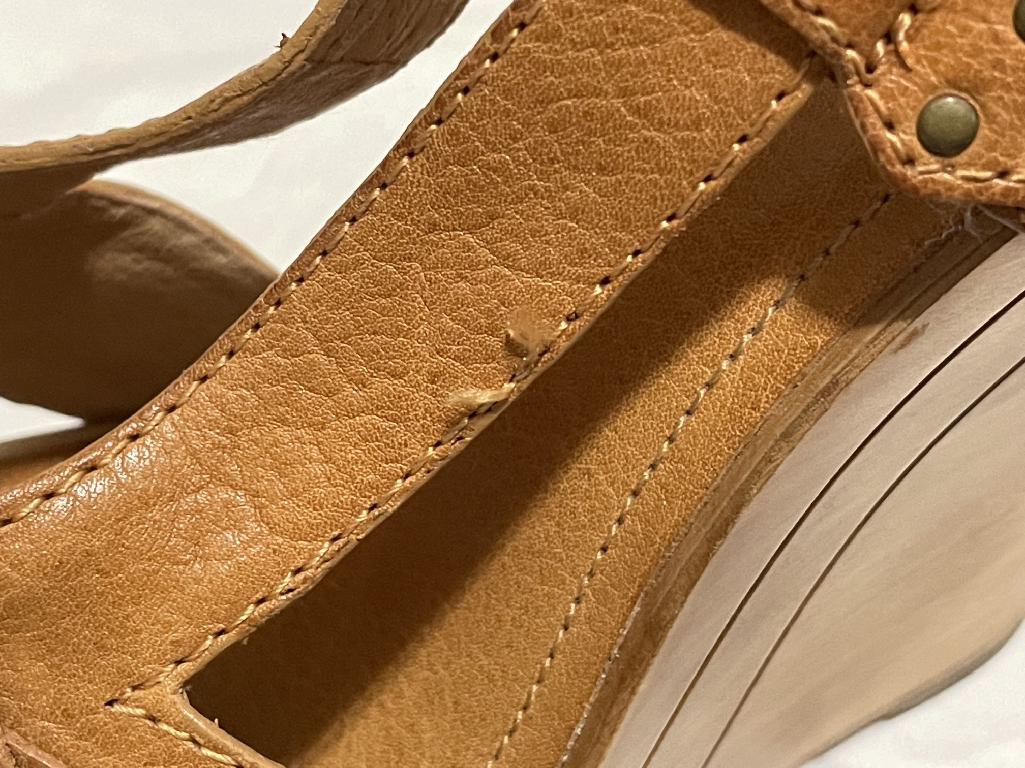 Frye Women’s June Slingback Brown Leather Wooden Wedge Sandals Size 8