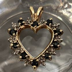 10 K with Diamonds and Blue Sapphire Pendant 