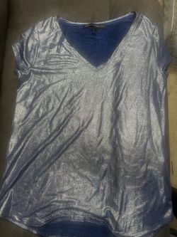 Metallic blue V-neck top