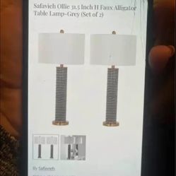 Safavieh Ollie 31.5 Inch H Faux Alligator Table Lamp - Grey (Set of f2)
