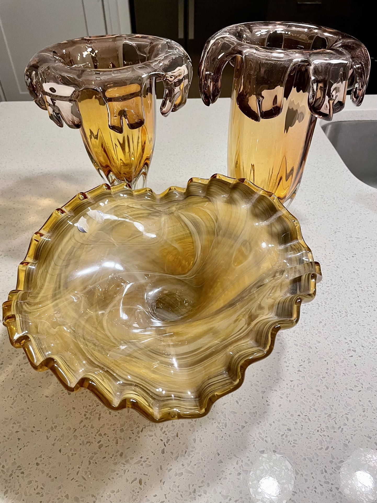 Set: 2 Glass Vases And Decorative Bowl