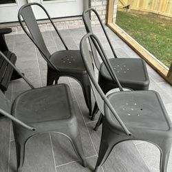 Four Bistro Chairs Grey Metal