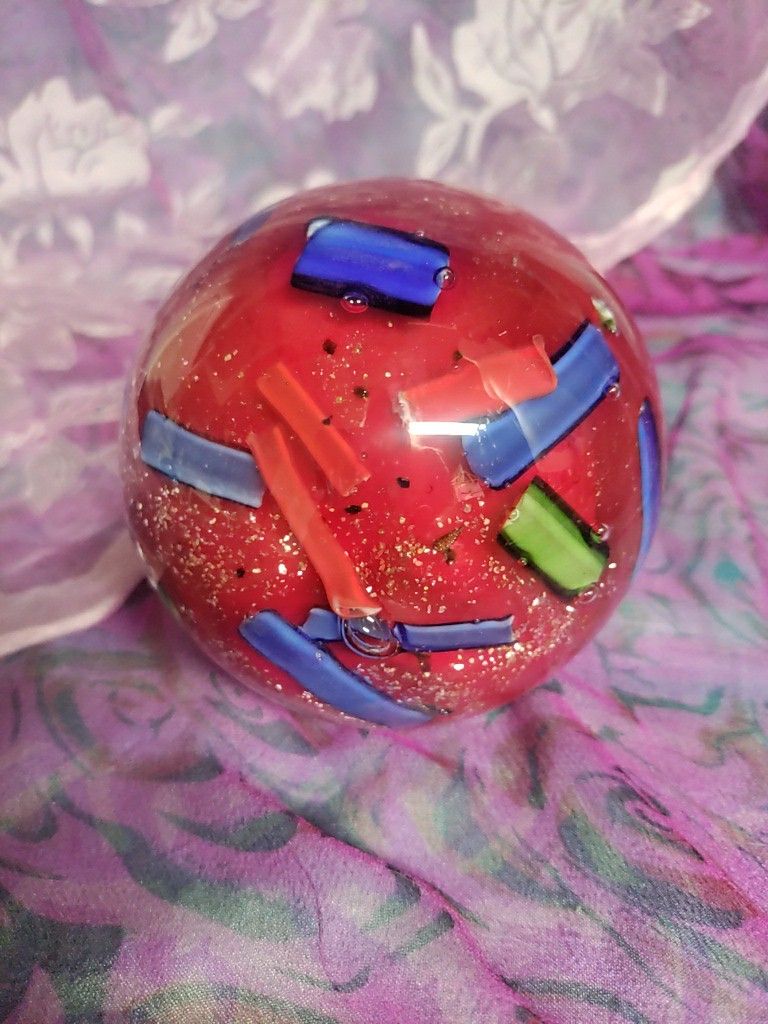 Vintage Art Deco Paperweight Red Blue Green Gold Sparkles