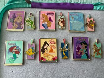 Disney Princess Book and Bookmark Pins Full Set With Original Boxes