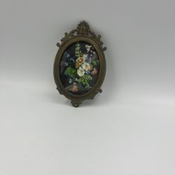 Antique Italian brass Frame with original miniature oil painting of flowers on a vase wall decor/ Farmhouse / Cottage Decor by Maria Kore