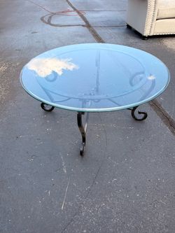 Round Glass Top Coffee Table with Iron Base
