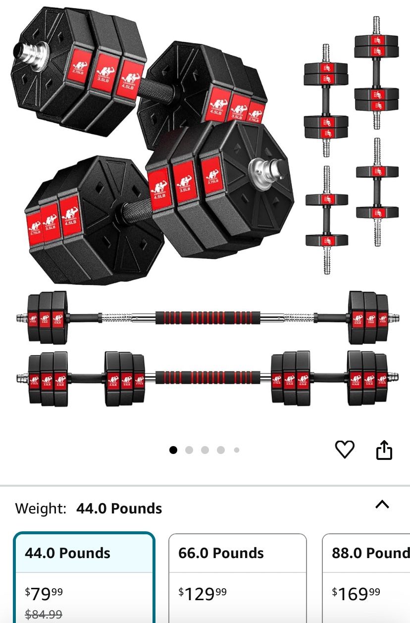 Adjustable Weights Dumbbells Set, 44Lbs