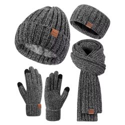 Brand New Beanie Scarf Gloves Headband Set, Chenille Winter Hats Fleece Lined Ear Warmer Knit Scarf Touchscreen Gloves 4 Gift Set