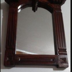 ANTIQUE  - MC HAND CARVED WOOD FRAME WALL MIRROR 21"×14.5"