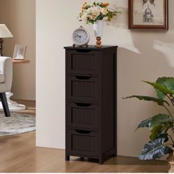 Bathroom Storage Cabinet, 12" W Slim 4-Drawer Design, Espresso