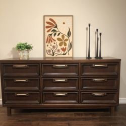 Mid Century Modern Walnut Nine Drawer Lowboy Dresser By Bassett