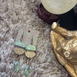 Hand Crafted Gold and Green Crystal Quartz Dangle Earrings