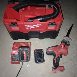 Milwaukee Shop Vac And Hackzall 2 Batteries And Charger