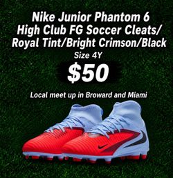 Nike Junior Phantom 6 High Club FG Soccer Cleats/ Royal Tint/Bright Crimson/Black