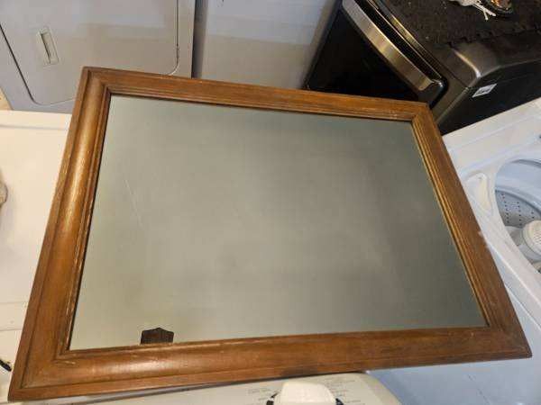 Solid wooden (oak?) Vintage 1960 wall mirror NOT particle board