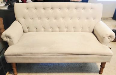 59” Tufted Linen Loveseat – Beige/Cream