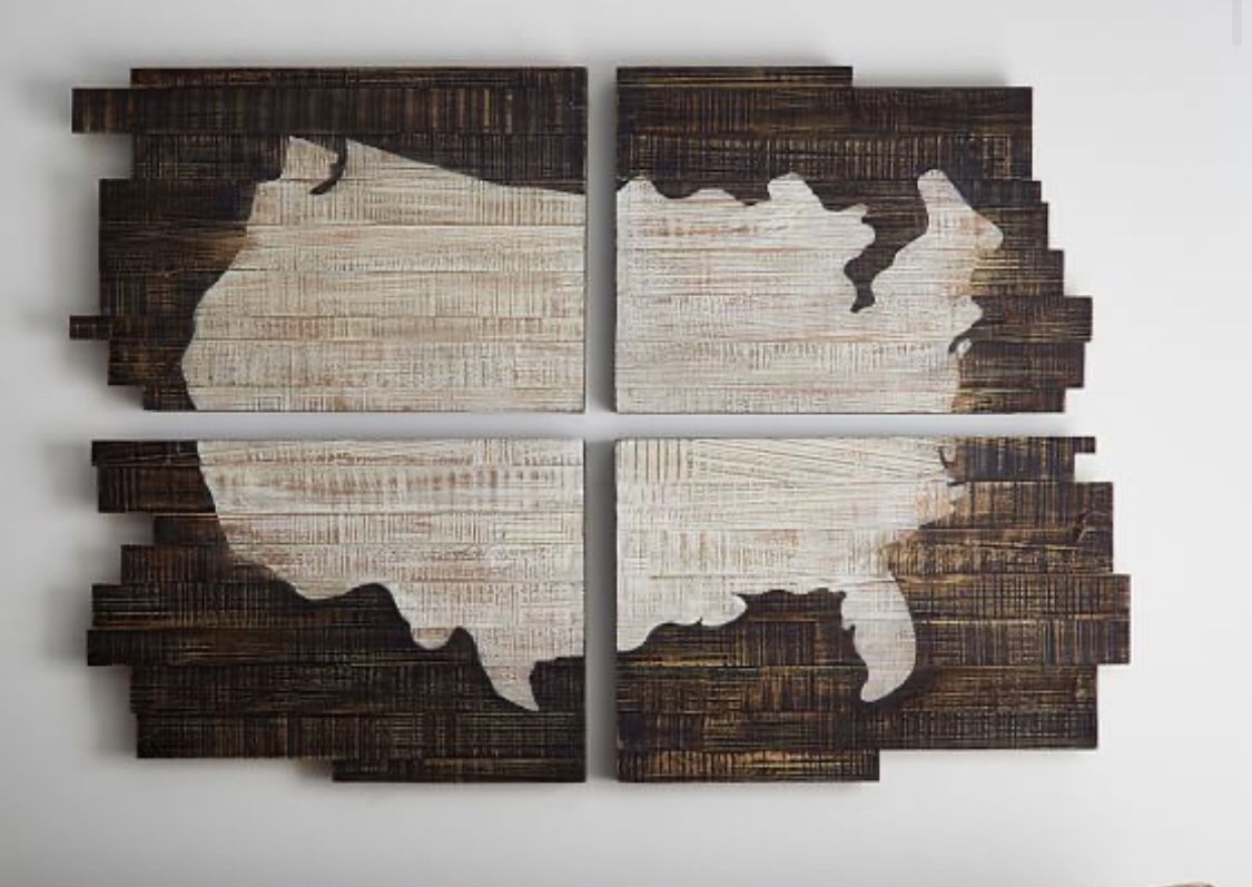 Pottery Barn Wall Decor – US Map on Wood Planks