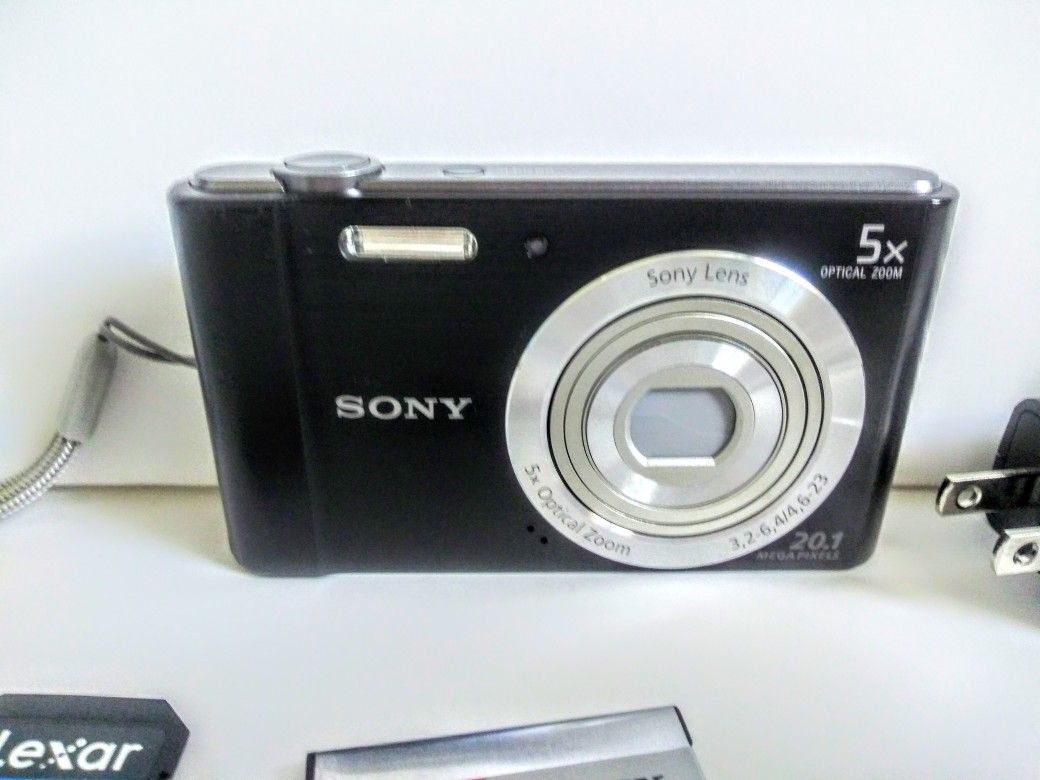 Sony Camera (Cybershot DSC-W800) with Charger and Memory Card