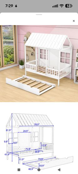 New Twin House Bed with Trundle