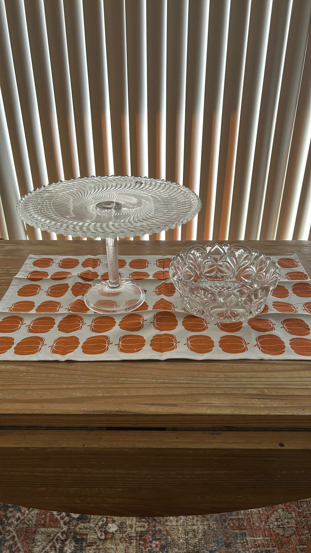 New Glass Cake Plate Stand And Vintage Bowl
