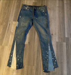 Mnml Flare Blue Paint Jeans 34 Size Men's