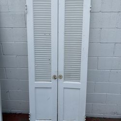 White Louvered Doors (Pair) – 16” x 78” Each