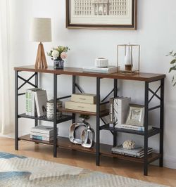60 Inch Console Table Rustic Sofa Table, 3-Tier Adjustable Height Industrial Rustic Hallway/Entryway Table Narrow Long Entry Table Rustic TV Stand
