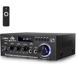 AK45 Stereo Audio Amplifier, 300W, 2-Channel Bluetooth 5.0 Wireless Power Amplifier System, Home Power Amplifier, FM Radio, USB, SD Card, with Remote 