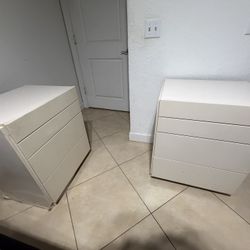 2 White Wooden Nightstands 