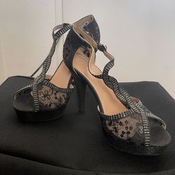 Elegant Lace & Sequence Heels