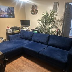 Modern Velvet/Plush Blue Modular Sectional Sofa
