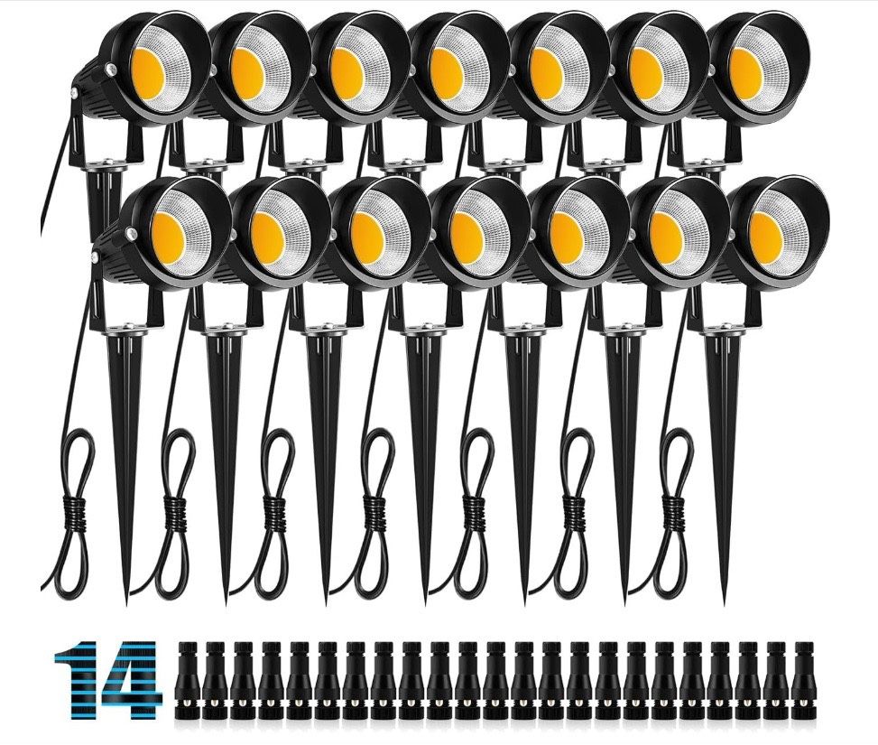 ZUCKEO 10W 12V Outdoor LED Landscape Spot Lights, Yard Garden Pathway Lights, 1000LM Waterproof Warm White Lights (14 Pack)