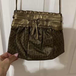 Fendi Vintage Logo Crossbody Bag Metallic Finish On Top Border