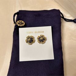 Tory Burch Floral Stud Earrings Gold Tone