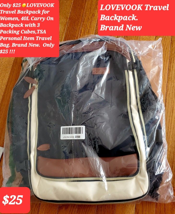 $25☀️LoveVook Travel Backpack for Women, 40L Carry On Backpack with 3 Packing Cubes,TSA Personal Item Travel Bag. Brand New. Only $25 !!!