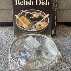 Vintage Leonard Crystal With Silver Plated Rim Divided Relish Dish 9"  New