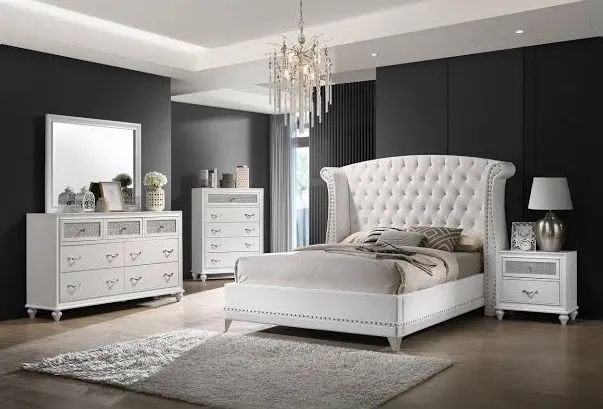 New 5 Piece Tufted Headboard Bedroom Set. White Or Black. Free Delivery!