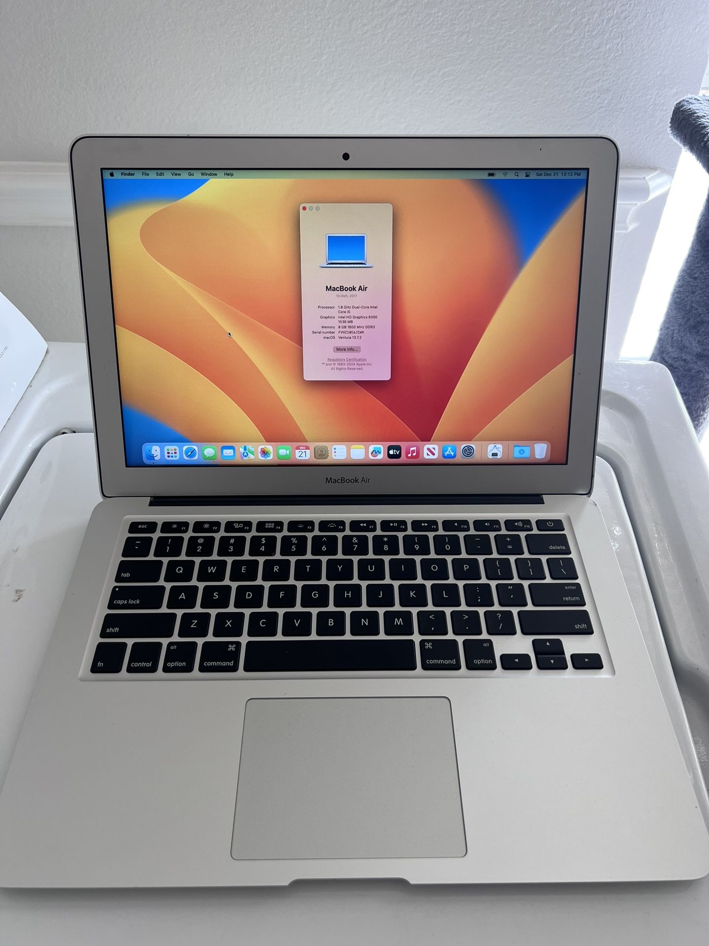 MacBook Air 2017 13” A1466 EMC 3178 i5 1.8GB 8GB 128GB Ventura MacOS OSX 13.7.2